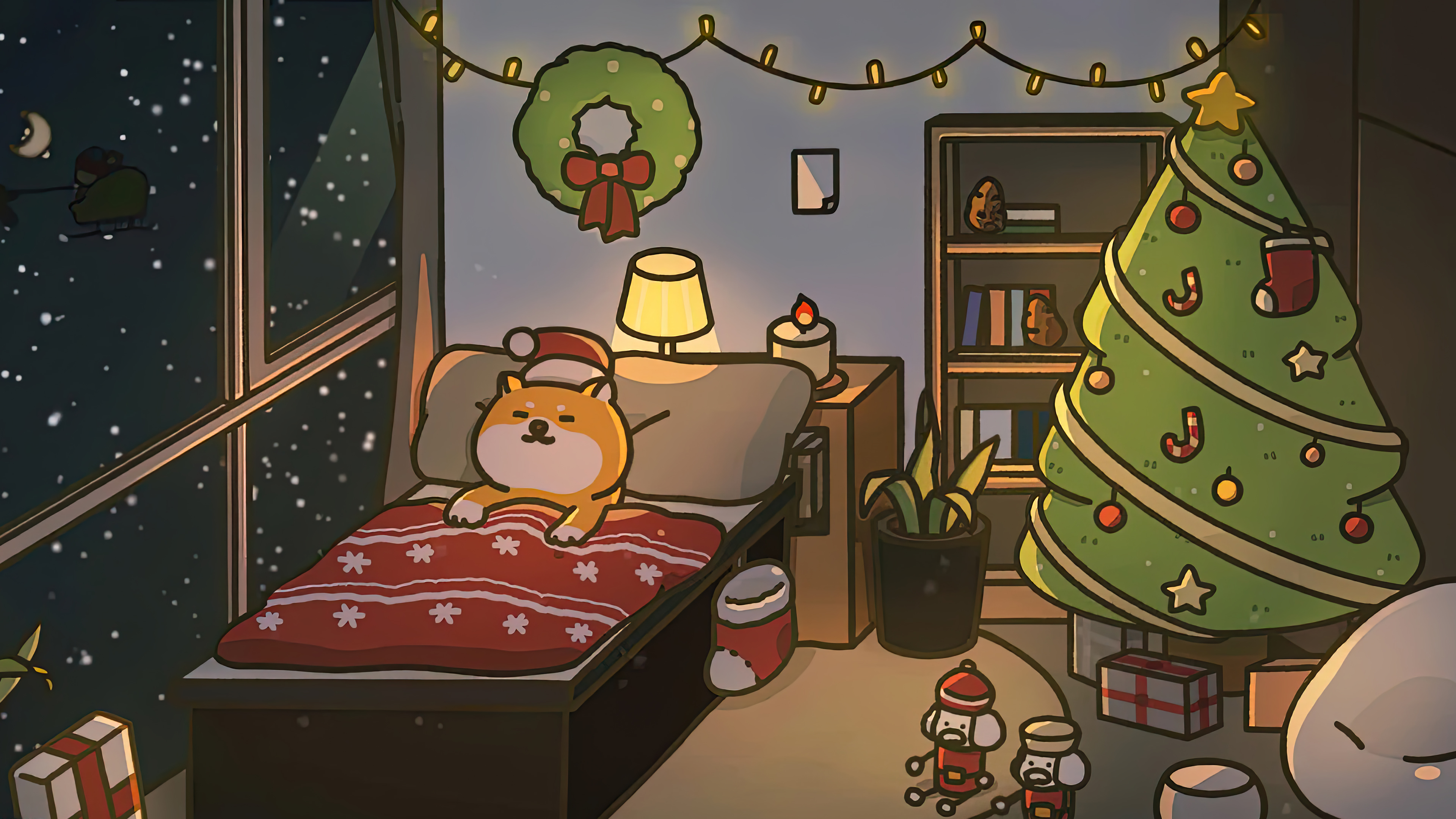 Chill Shiba Sleeping Christmas Room Wallpaper 4k Pc Desktop 6620e