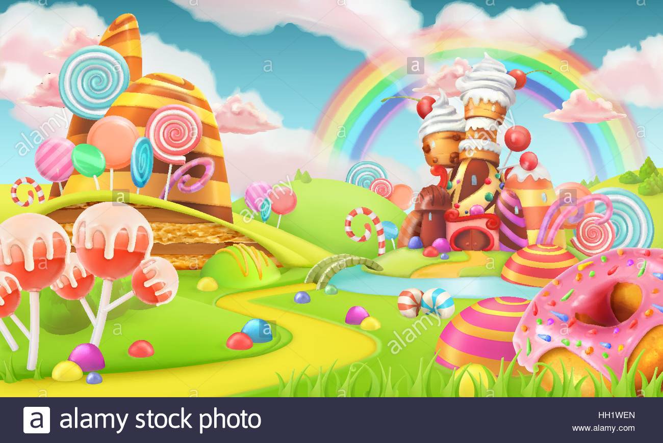 Sweet Candy Land Cartoon Game Background 3d Vector Illustration