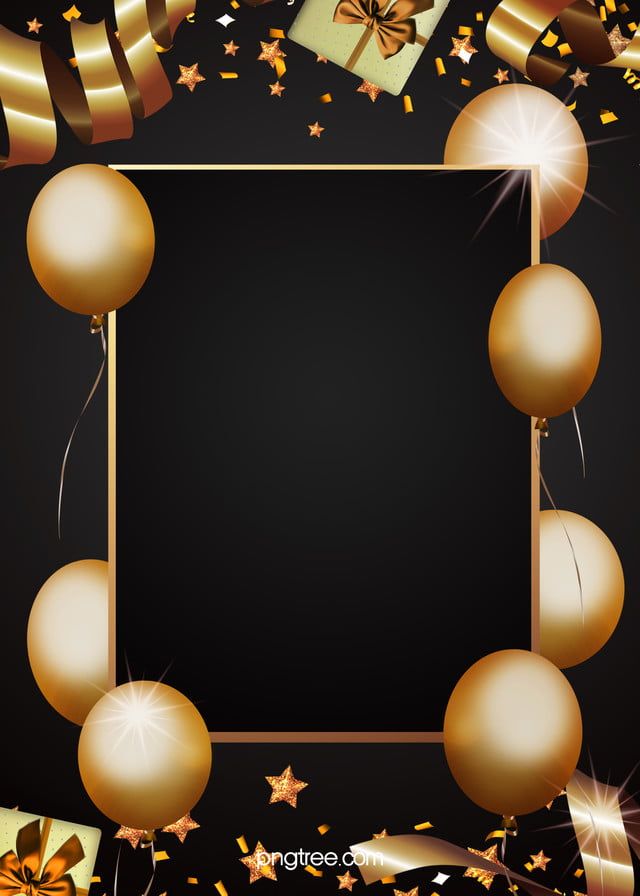 Golden Party Decorations Black Background Happy BirtHDay Frame