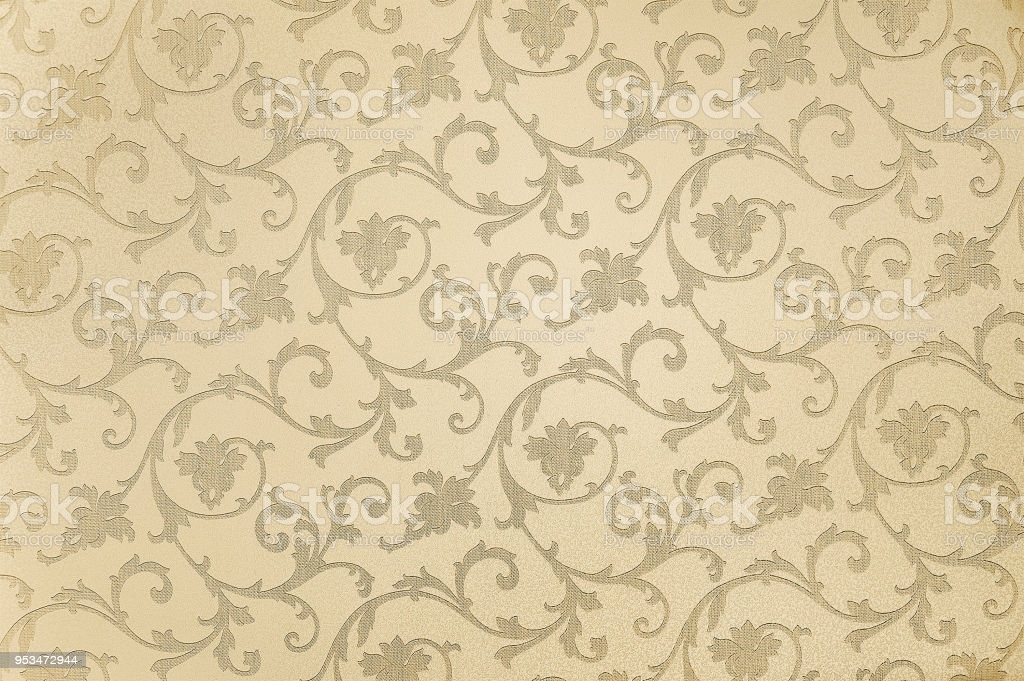 Beige Floral Wallpaper Background Texture Stock Photo