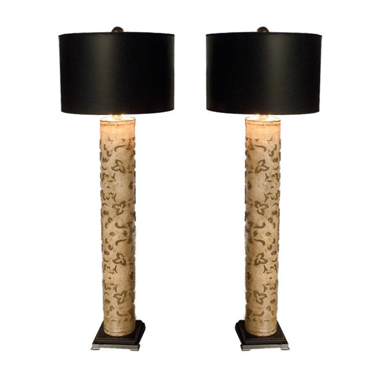 Tall Table Lamps From Antique Wallpaper Printing Rollers Pair At