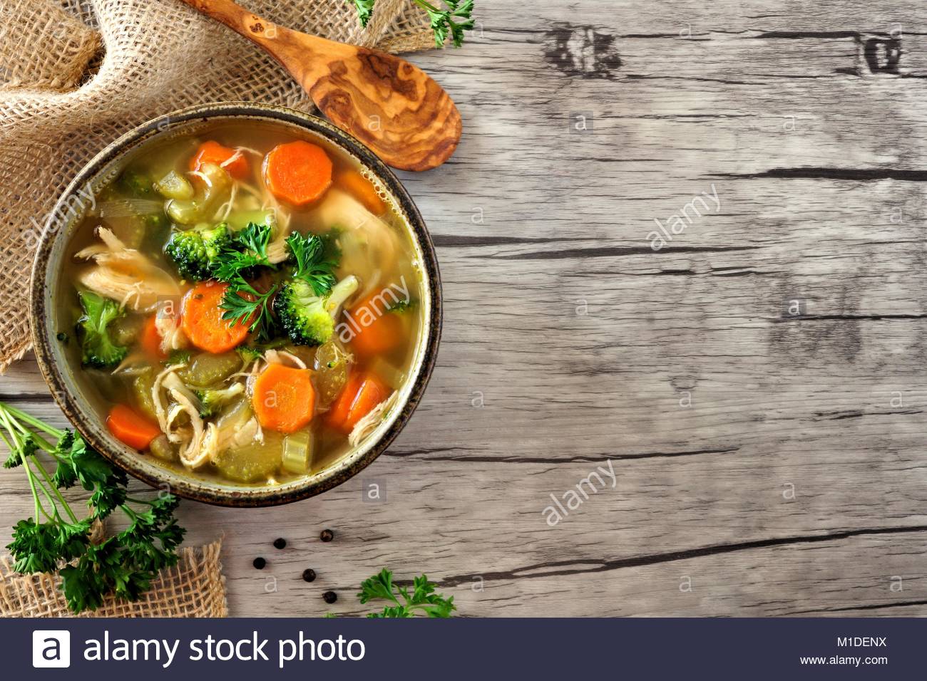 Homemade Chicken Vegetable Soup Above Side Border With Copy
