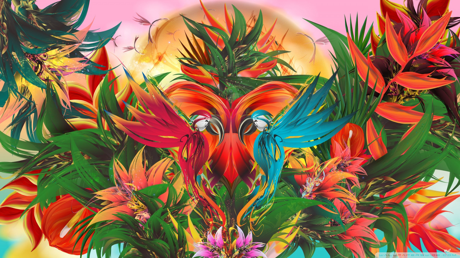 Abstract Tropical Jungle Paradise Illustration Hd Wallpaper HD
