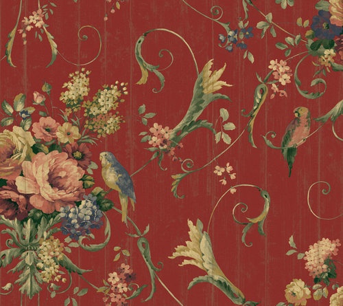French Cottage Bird Rose Floral Wallpaper