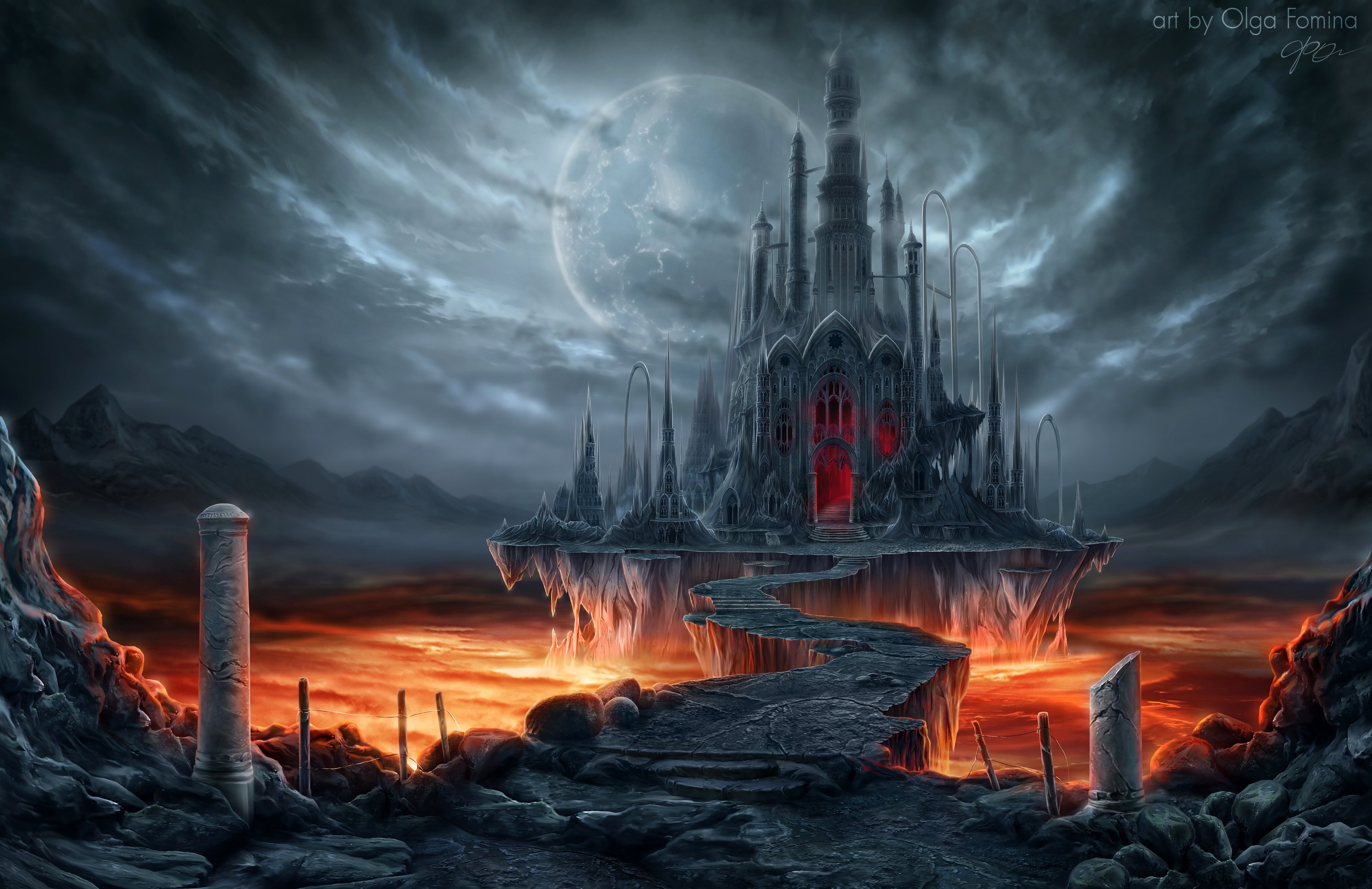 Fantastic World Gothic Castle Moon Fantasy Wallpaper