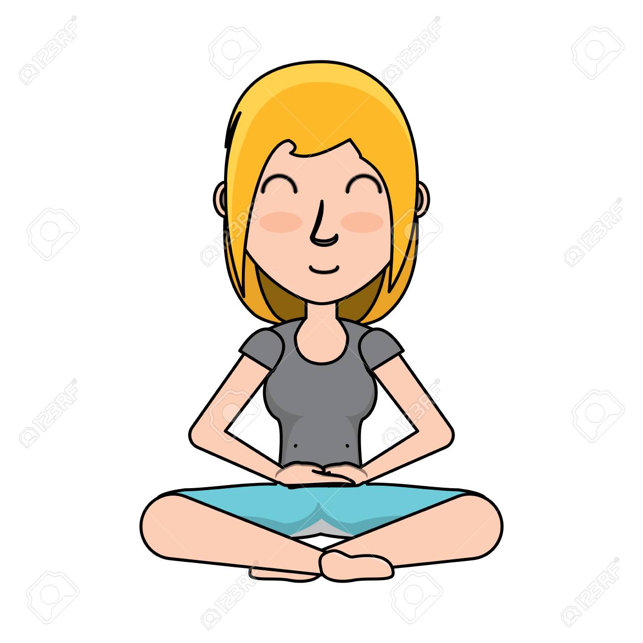 Cartoon Woman Doing Yoga With Lotus Posture Over White Background