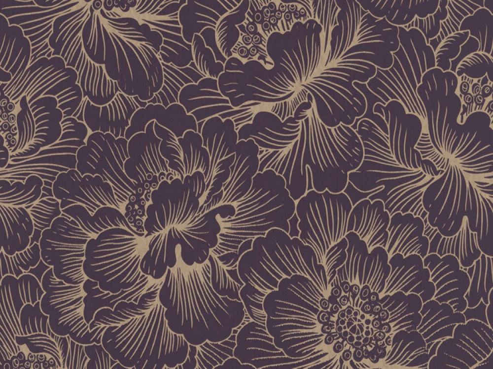 Delivery On Flourish Plum Gold Floral Wallpaper