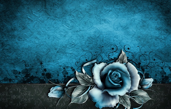 Wallpaper Vintage Grunge Rose Paper Blue Floral