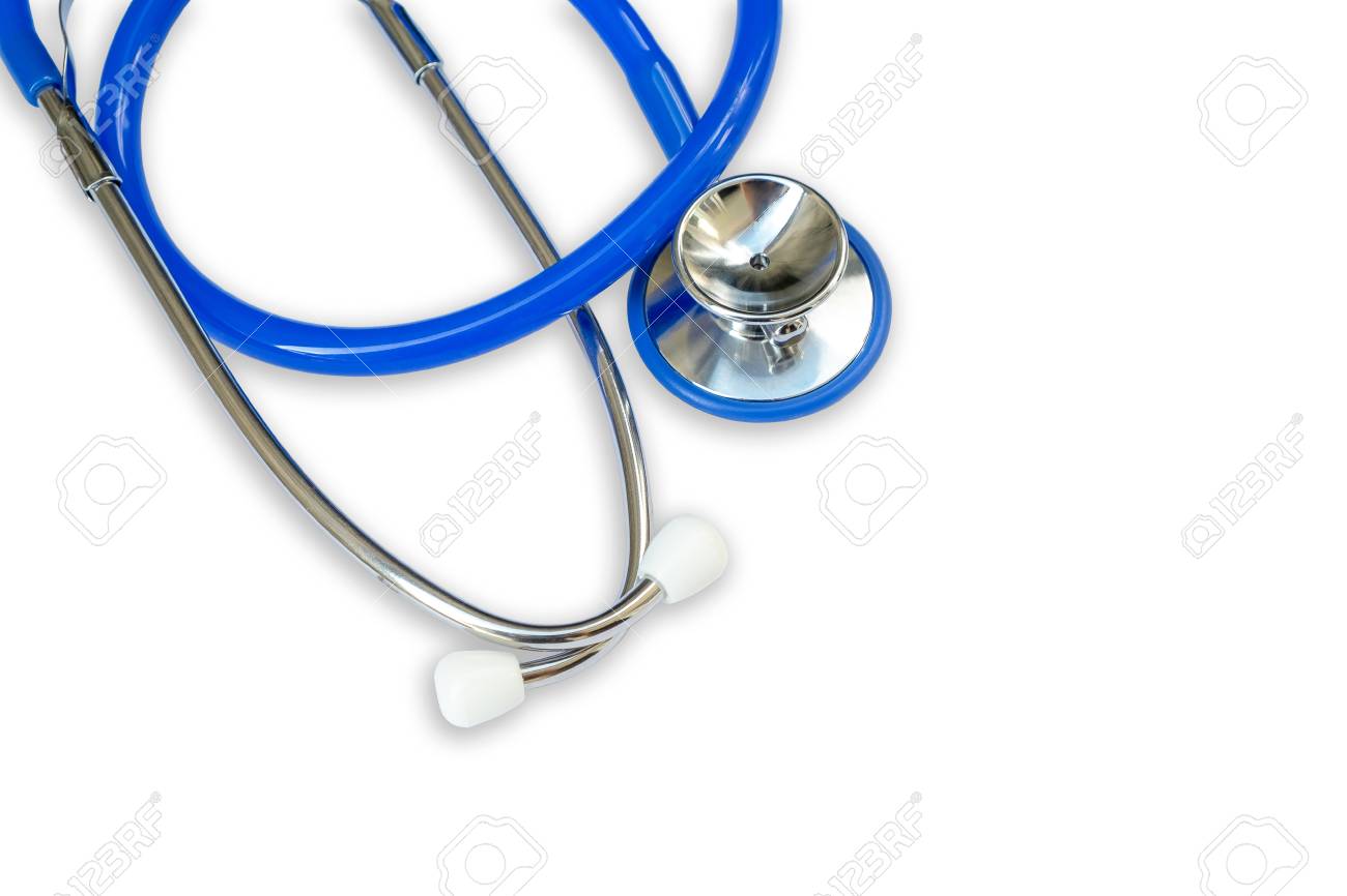 Blue Stethoscope Isolated On White Background Doctor Medical