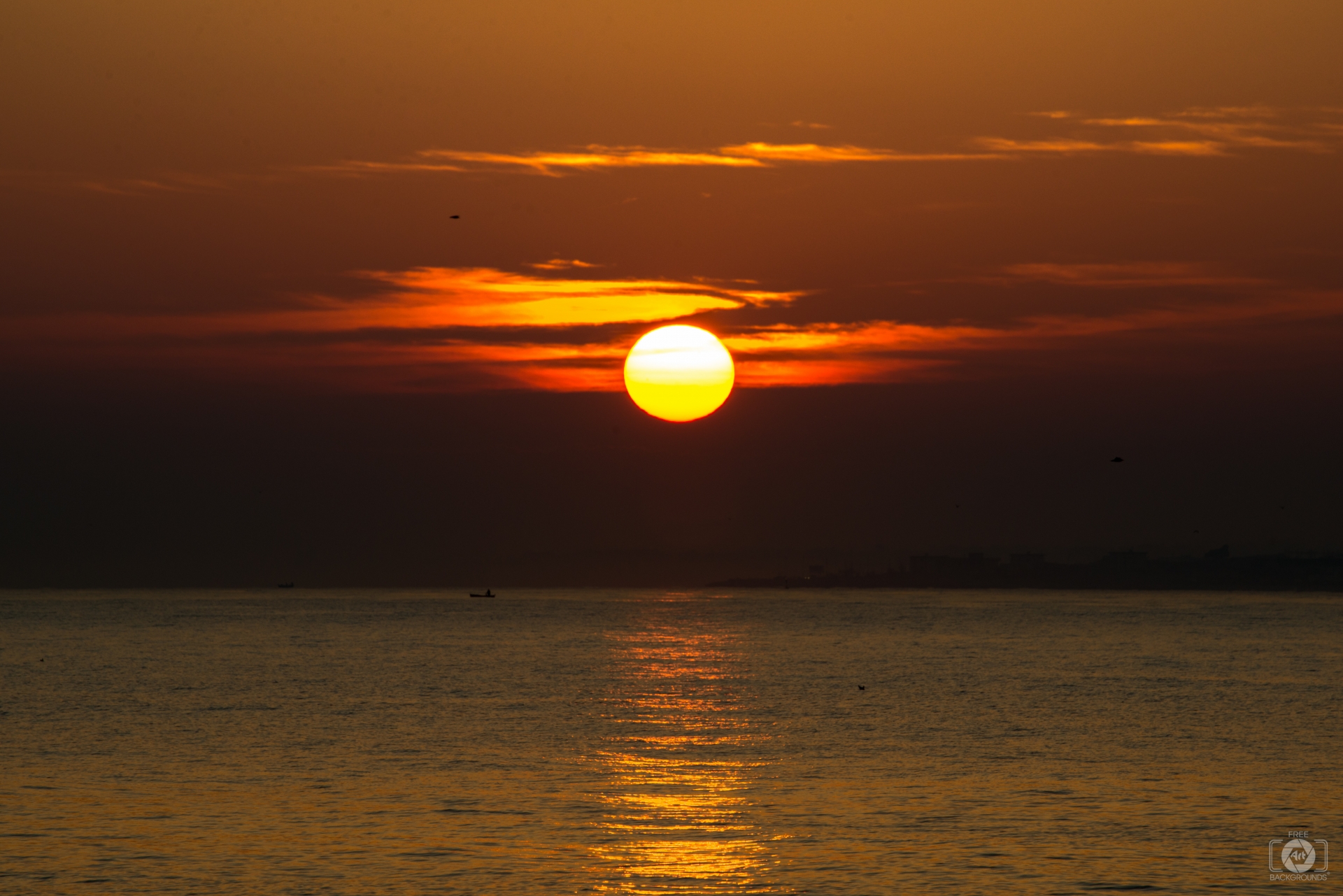 Beautiful Orange Sea Sunrise Background High Quality