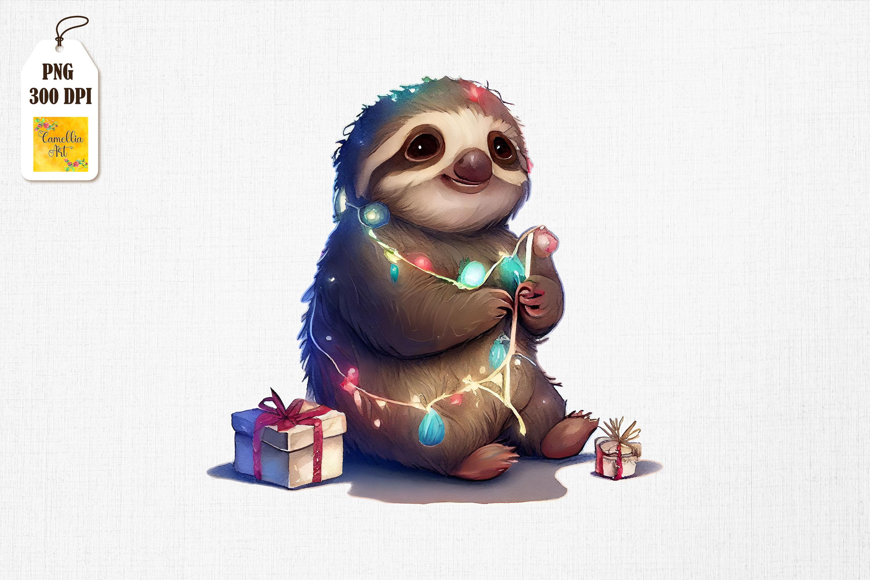 Super Cute Baby Sloth Christmas Lights By Mulew Art Thehungryjpeg