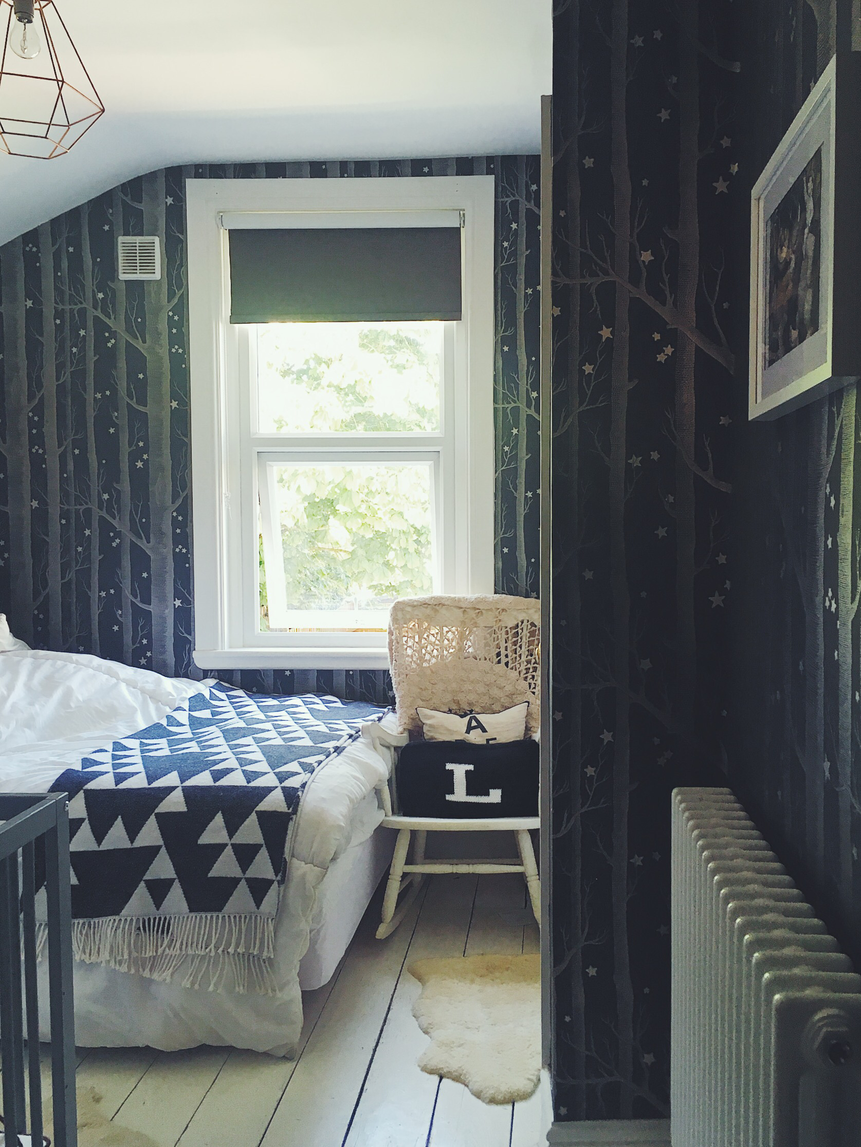 Cosy Guest Bedroom With Cole And Son Wallpaper Woods Stars