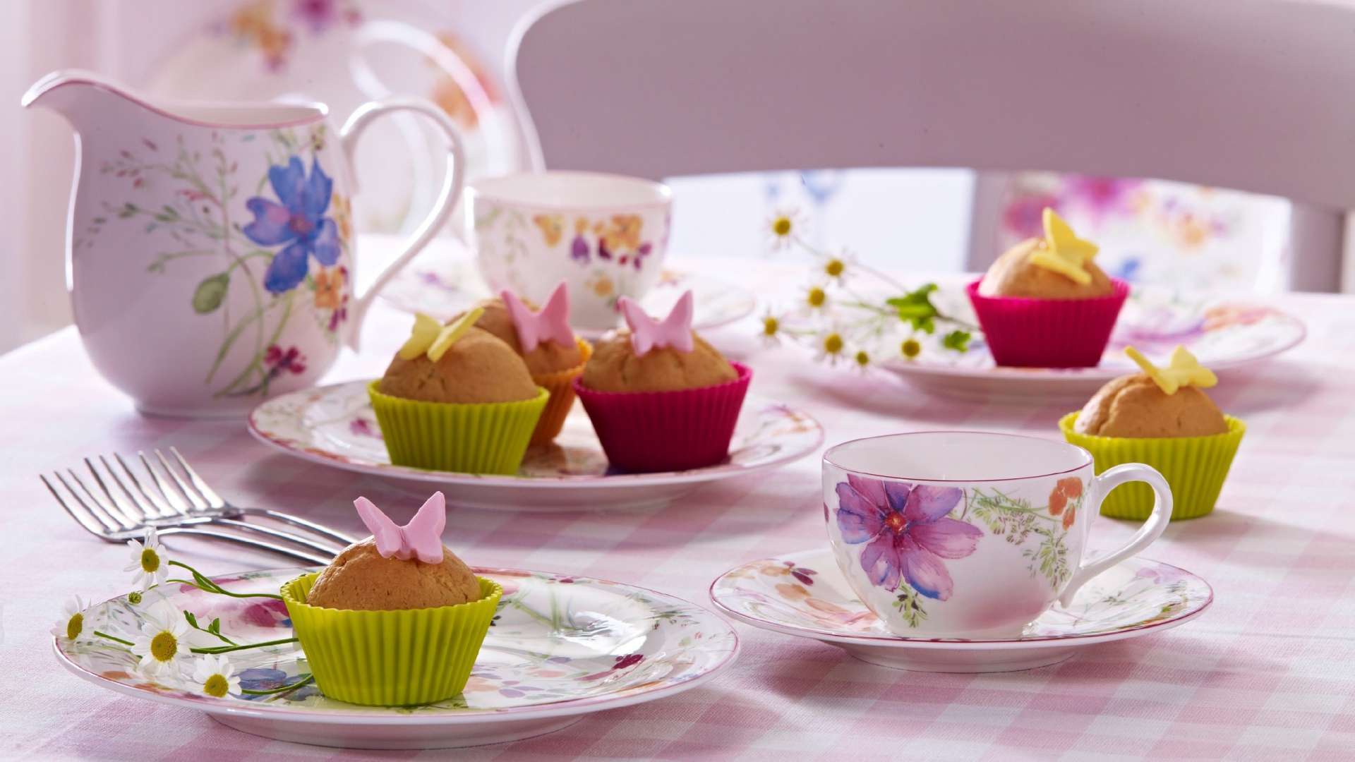 Wallpaper Desktop Tea Party Cups Dishes Sweets Cupcakes