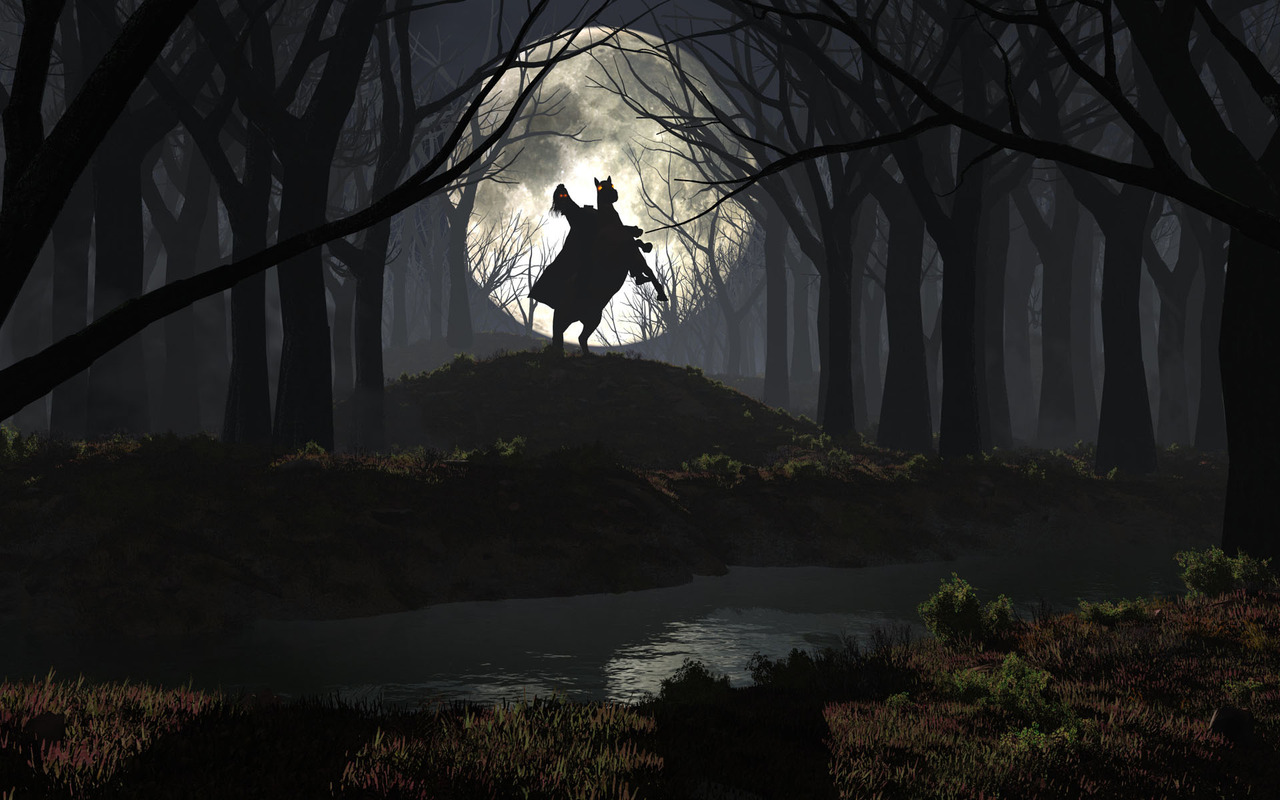 Rider In The Spooky Forest Wallpaper
