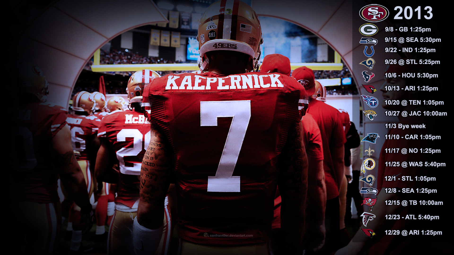 Kaepernick Wallpaper with 2013 schedule PST by SanFran49er on