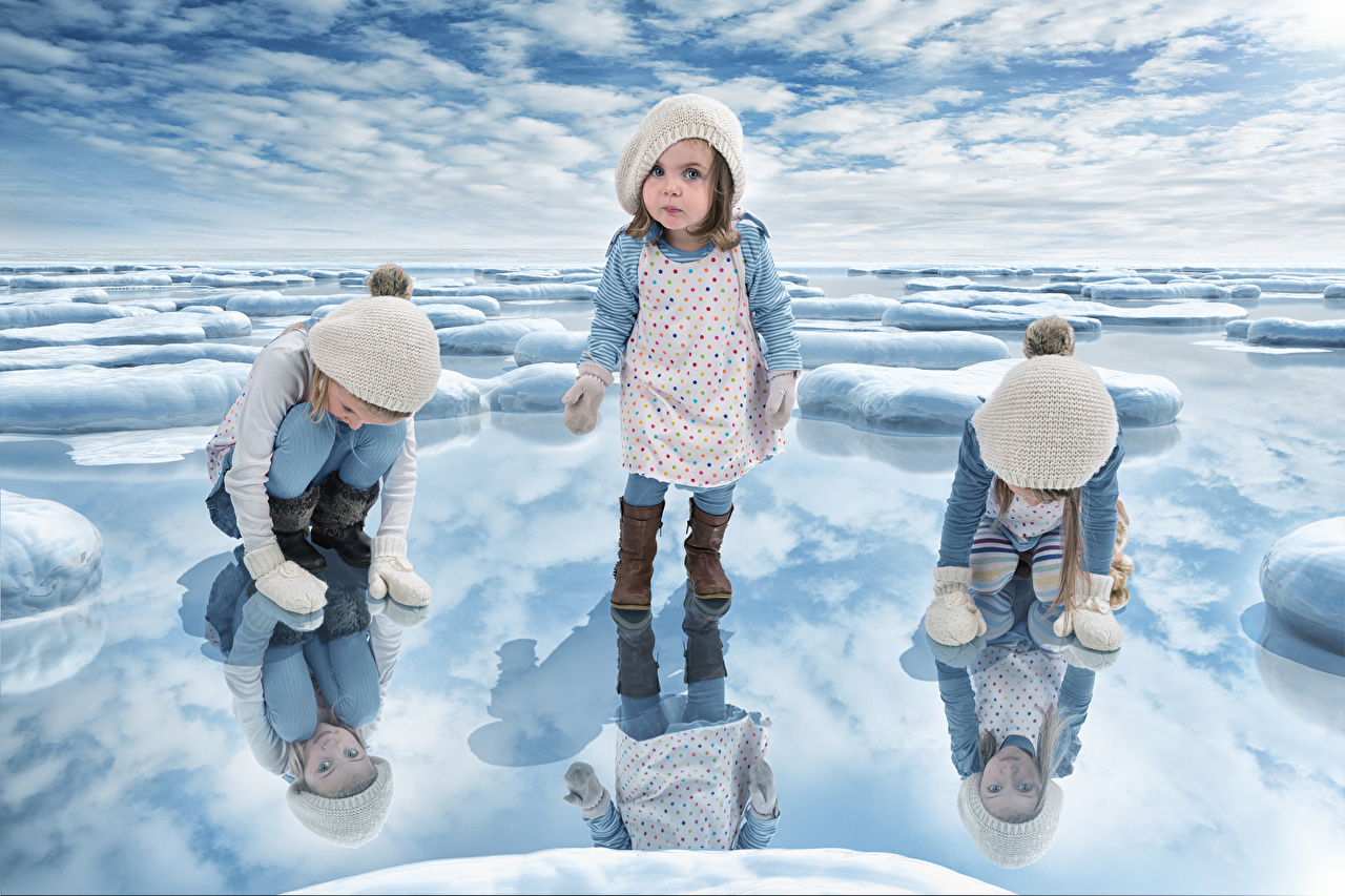 Desktop Wallpaper Little Girls Just A Frozen Lake Ice Child Winter