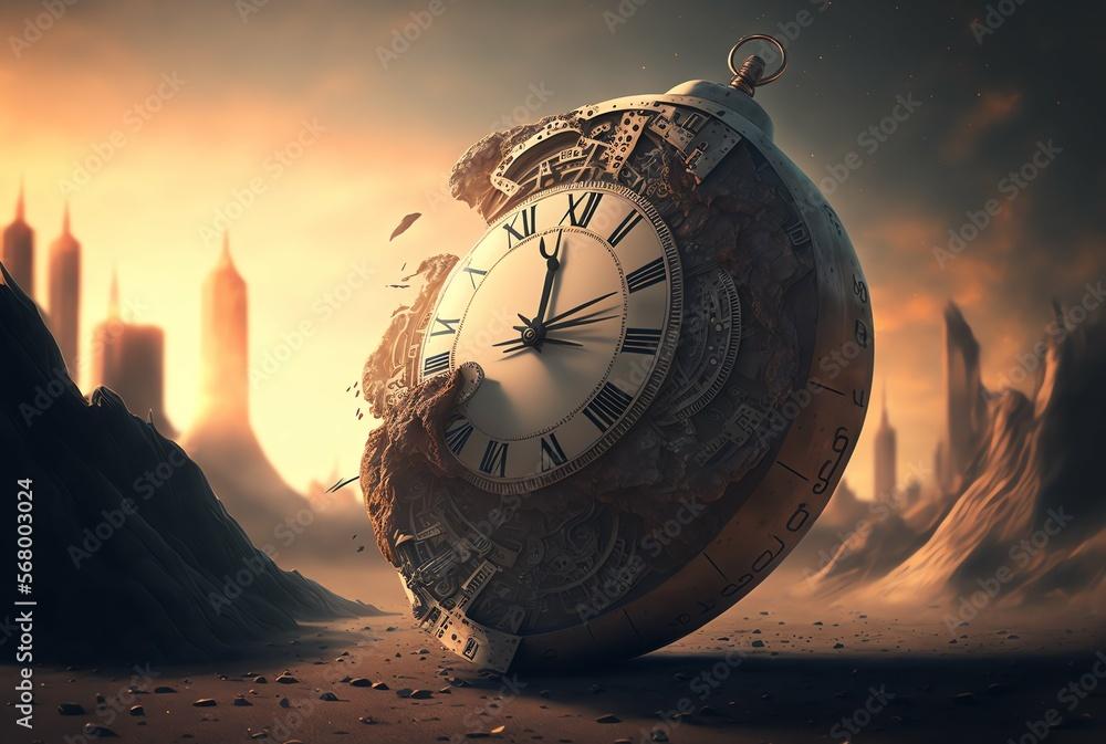 Washable Wallpaper Murals Old Clock In A Desert Passing Of Time