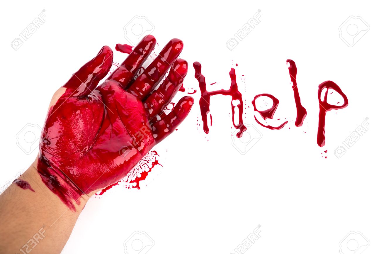 Halloween Concept Bleeding Hand On The White Background Stock