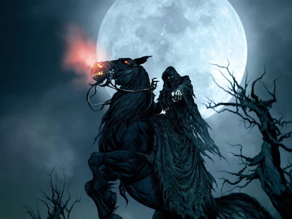 Death Grim Reaper Dark Horse Moon Halloween HD Wallpaper