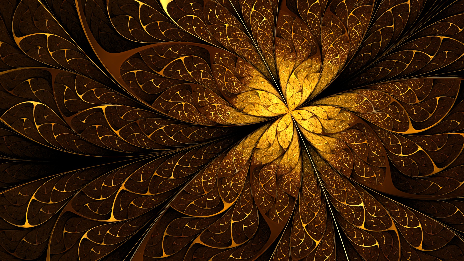 Wallpaper Abstract Fractal Patterns Lines Gold