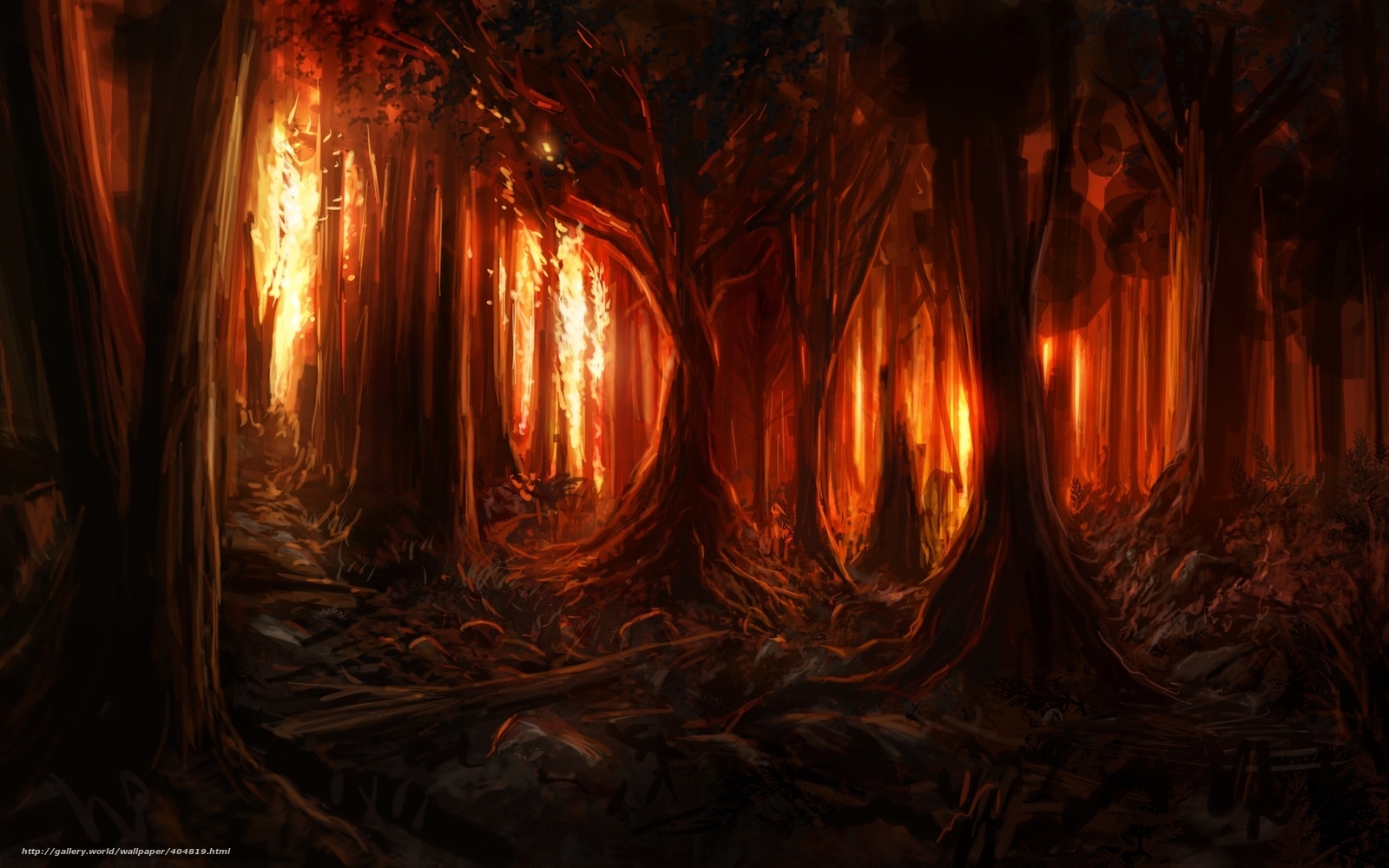 Wallpaper Forest Trees Fire Desktop In
