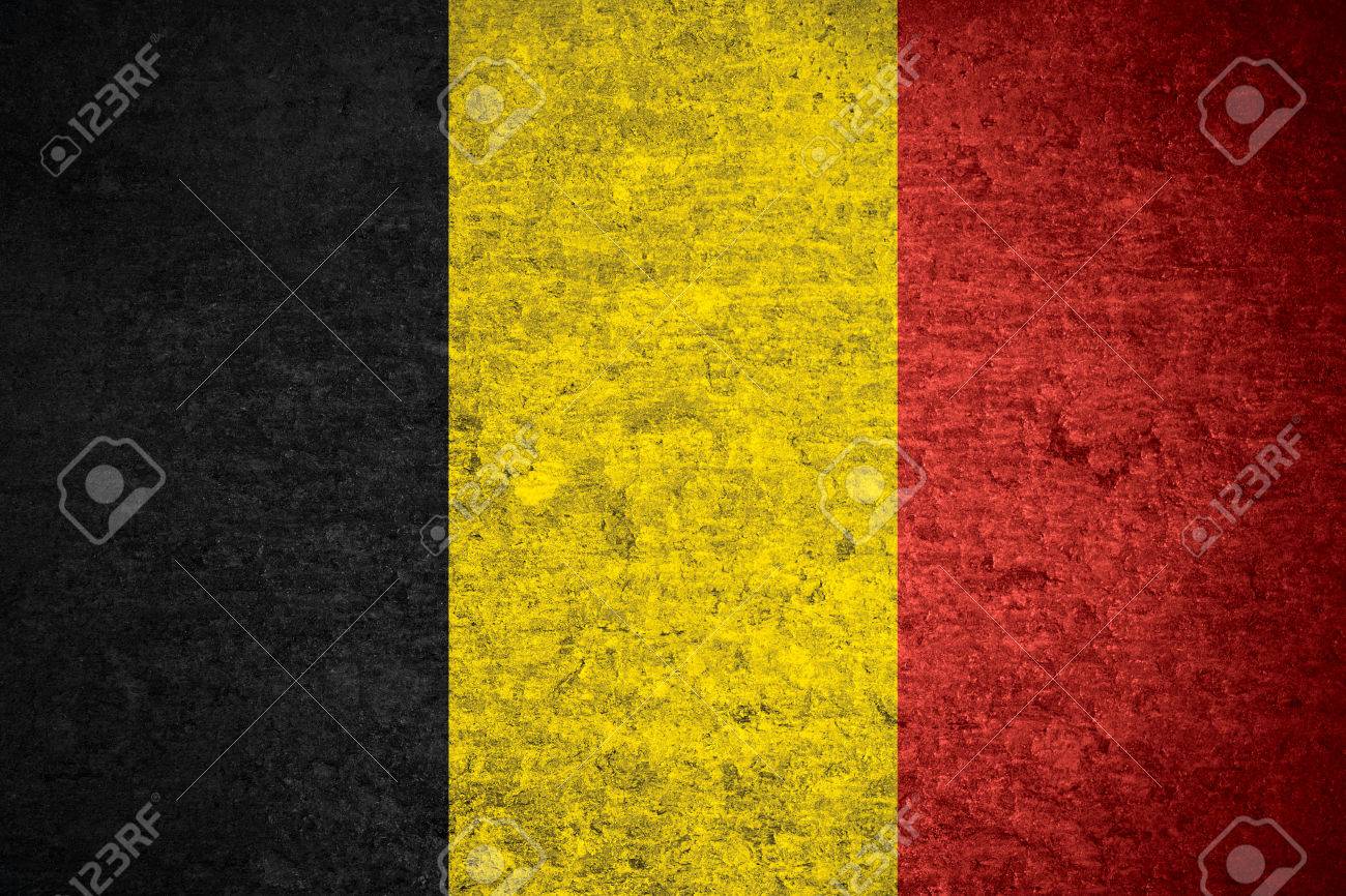 Flag Of Belgium Or Belgian Banner On Old Metal Texture Background