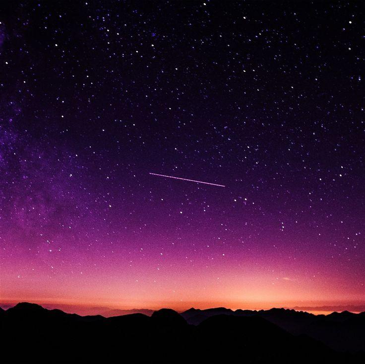 Star Galaxy Night Sky Mountain Purple Red Nature Space Retina