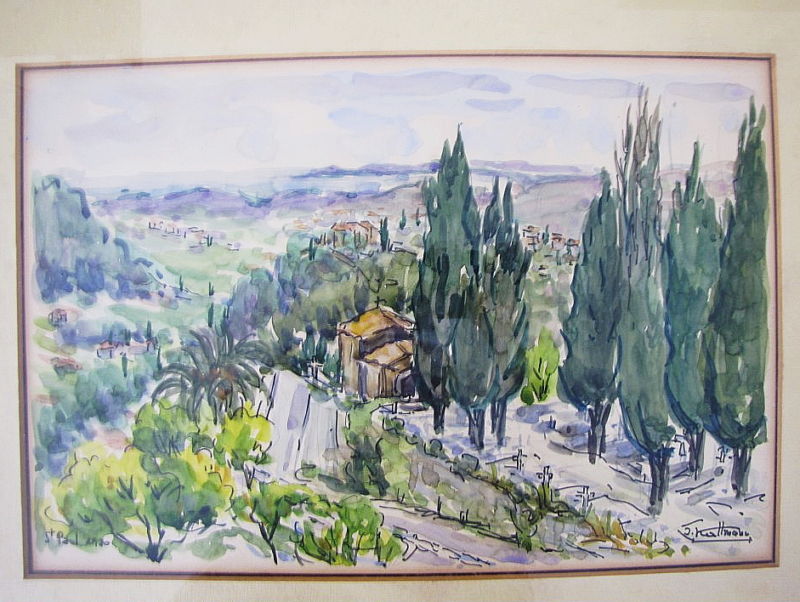  Kallman Origwatercolor Painting On Paper St Paul France Signed 1970