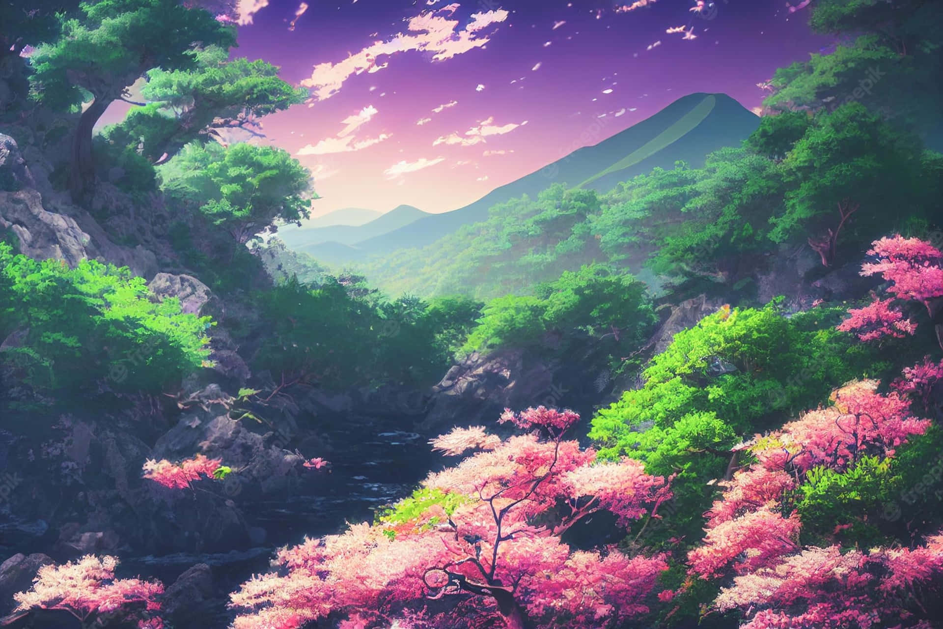 Cherry Blossoms Anime Scenery Wallpaper