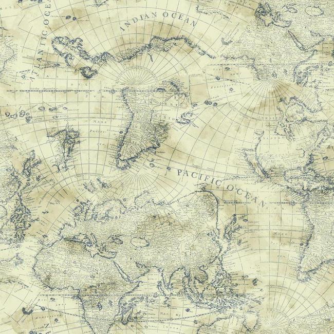 Nautical Blue World Map On Cream Sure Strip Wallpaper Ny4837 All