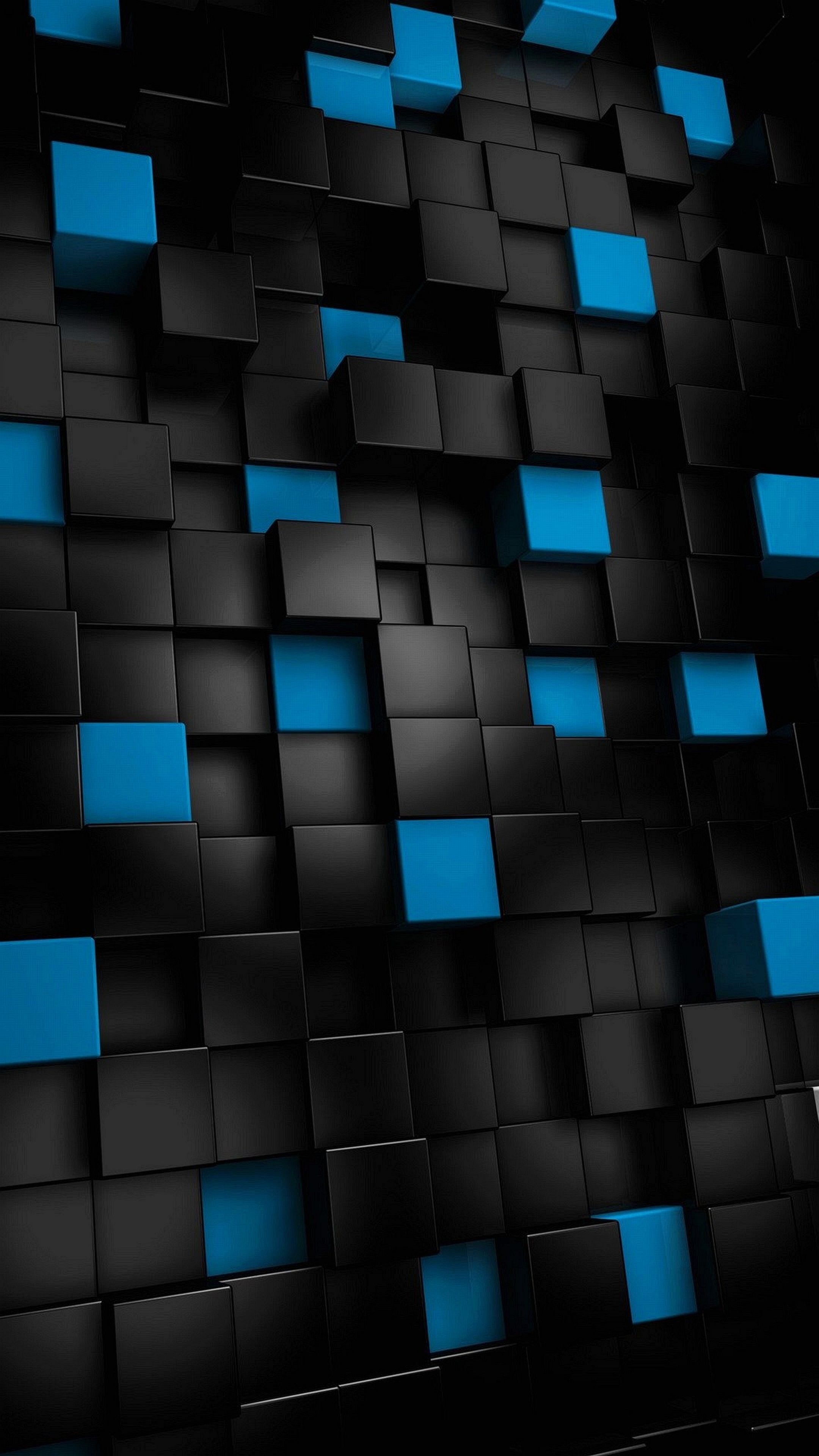 Abstract 3D wallpaper with black and blue cubes for a cool phone background