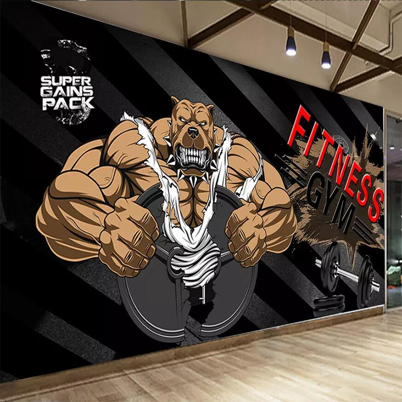 Custom Photo Wallpaper 3d Bodybuilder Bear Gym Black Background