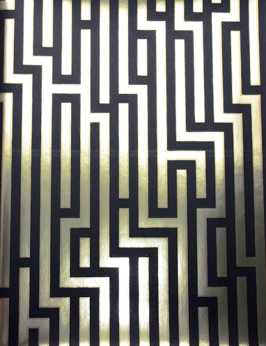 Fretwork Wallpaper Black and gold metallic labyrinth style wallpaper 534x694
