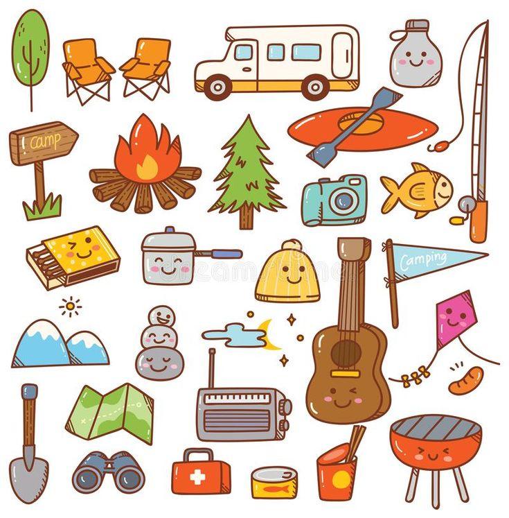 Camping Stuff Kawaii Doodle Set Can Be Use As Wallpaper Sticker