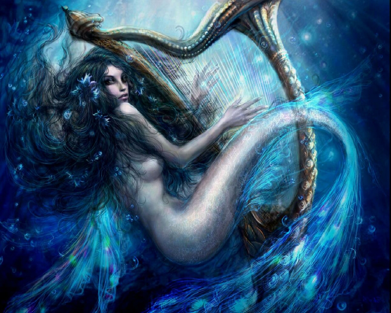 Harp Mermaid Artwork Wallpaper Dj