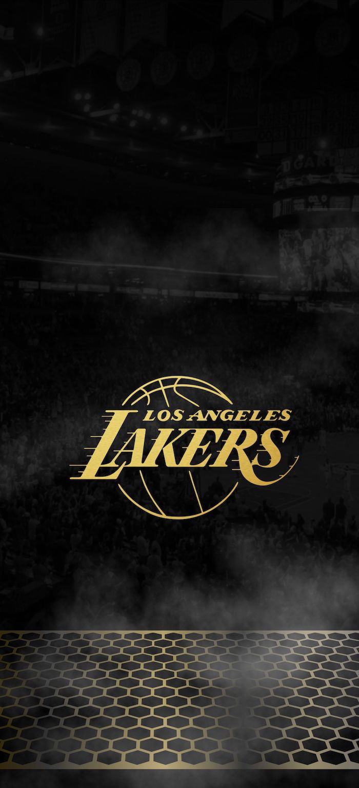 Black Background Los Angeles Lakers Logo Drawn In Gold The Middle Nba Wallpaper
