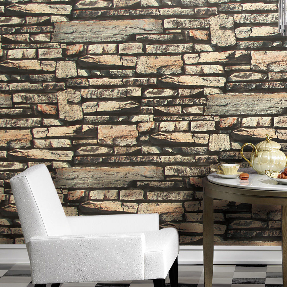 Vintage Faux Stone Wallpaper Grey 3D Brick for Removable Wall Decor 20