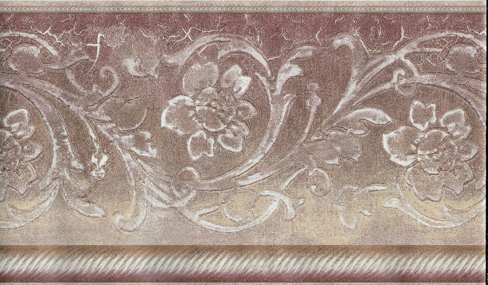 Mauve Leaf Scroll With Gold Accents Silk Wallpaper Border