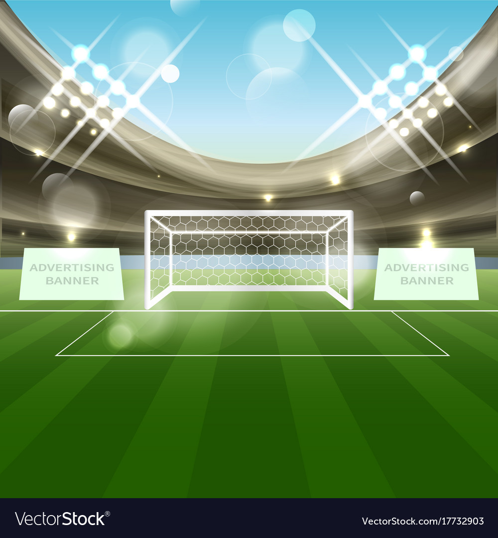 Football stadium background with soccer goal net Vector Image