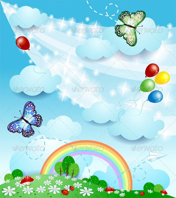 Spring Background with Butterflies   Landscapes Nature