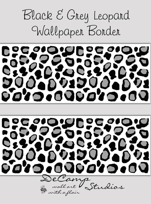 Black Grey Gray Leopard Print Wallpaper Border Wall Decals Girl [640 600x812