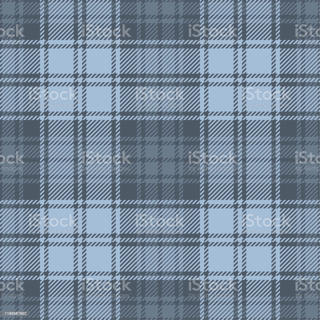 Plaid Pattern Seamless Vector Background In Blue Grey Tartan Check