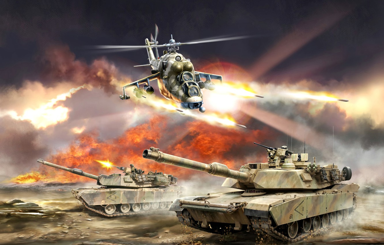 Wallpaper Battle Helicopter Tank Usa Russia Armor Mi