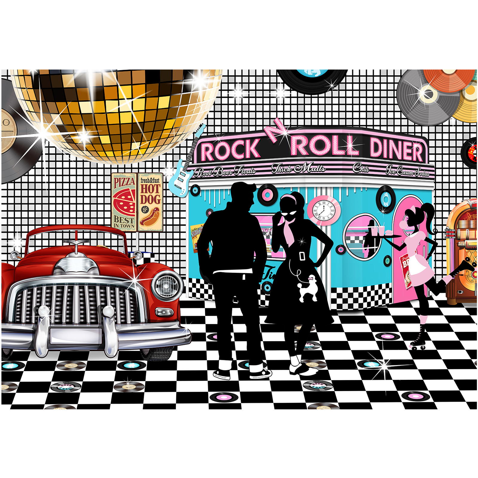 50s Rock N Roll Diner Backdrop Party Decoration Photography