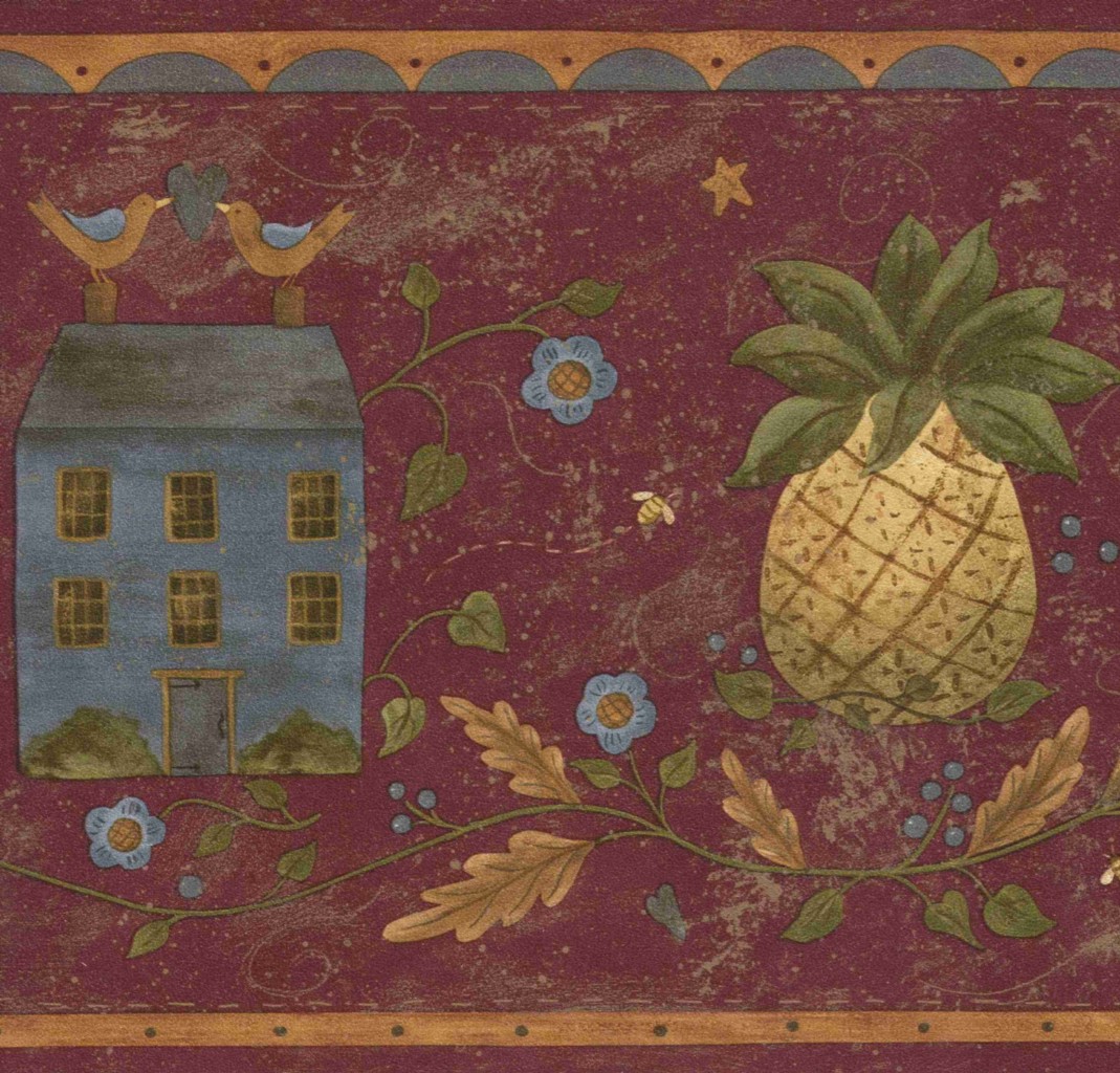 Details About Primative Folk Art Pineapple Wallpaper Border 245b57456