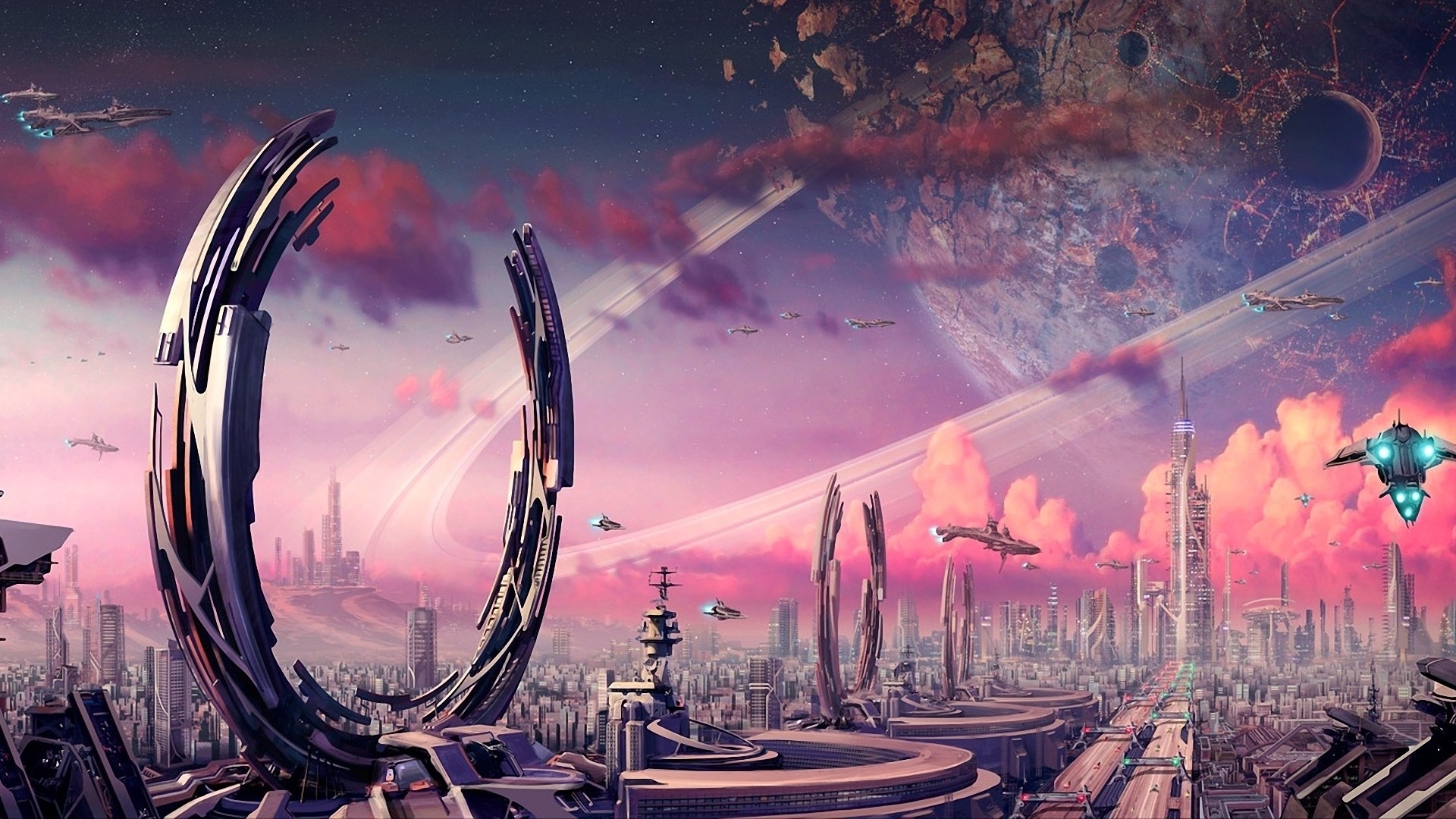 Art Spaceships Science Fiction Artwork Airship Cities Wallpaper