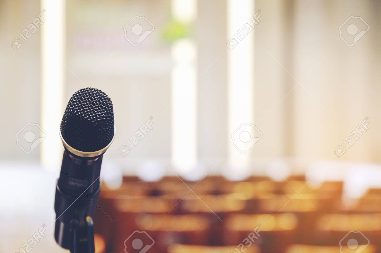 Handle Microphone In Meeting Room Background Conference Hall