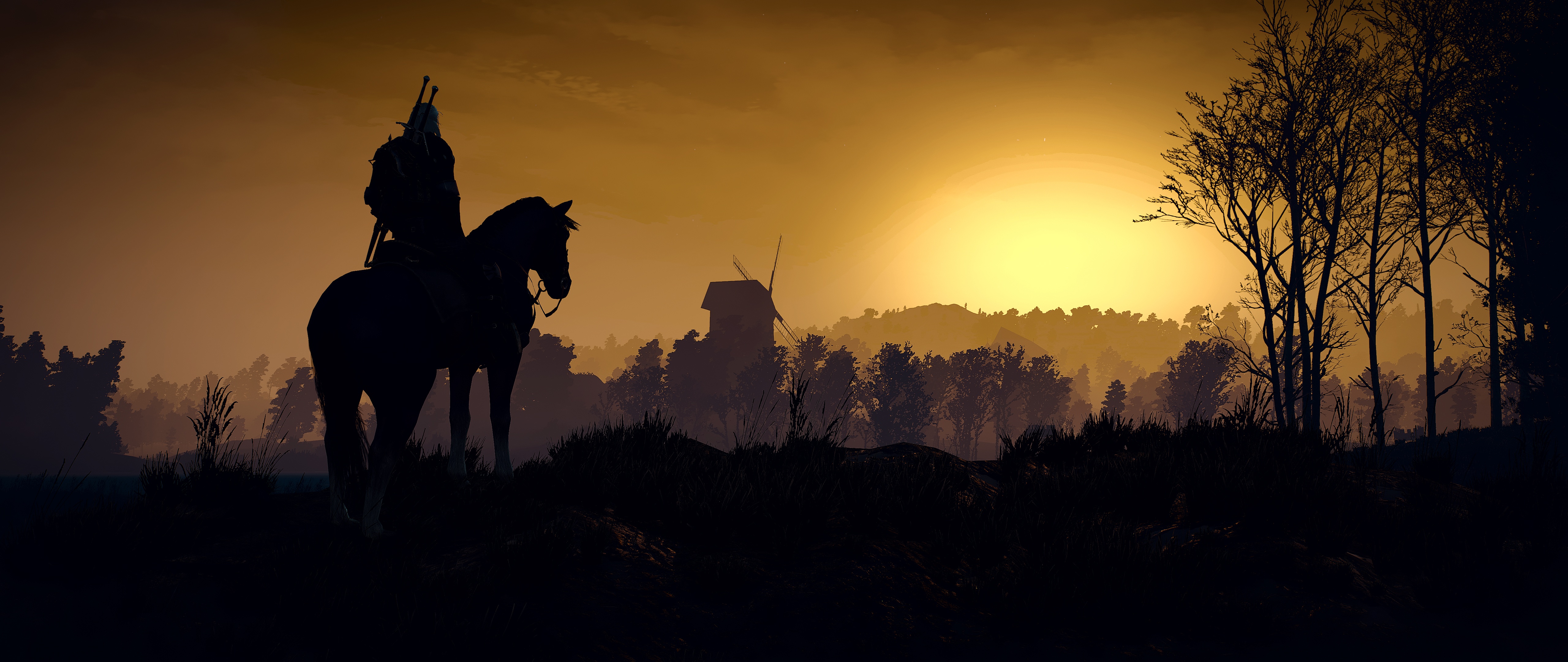 Pictures The Witcher Wild Hunt Horses Silhouettes 3d