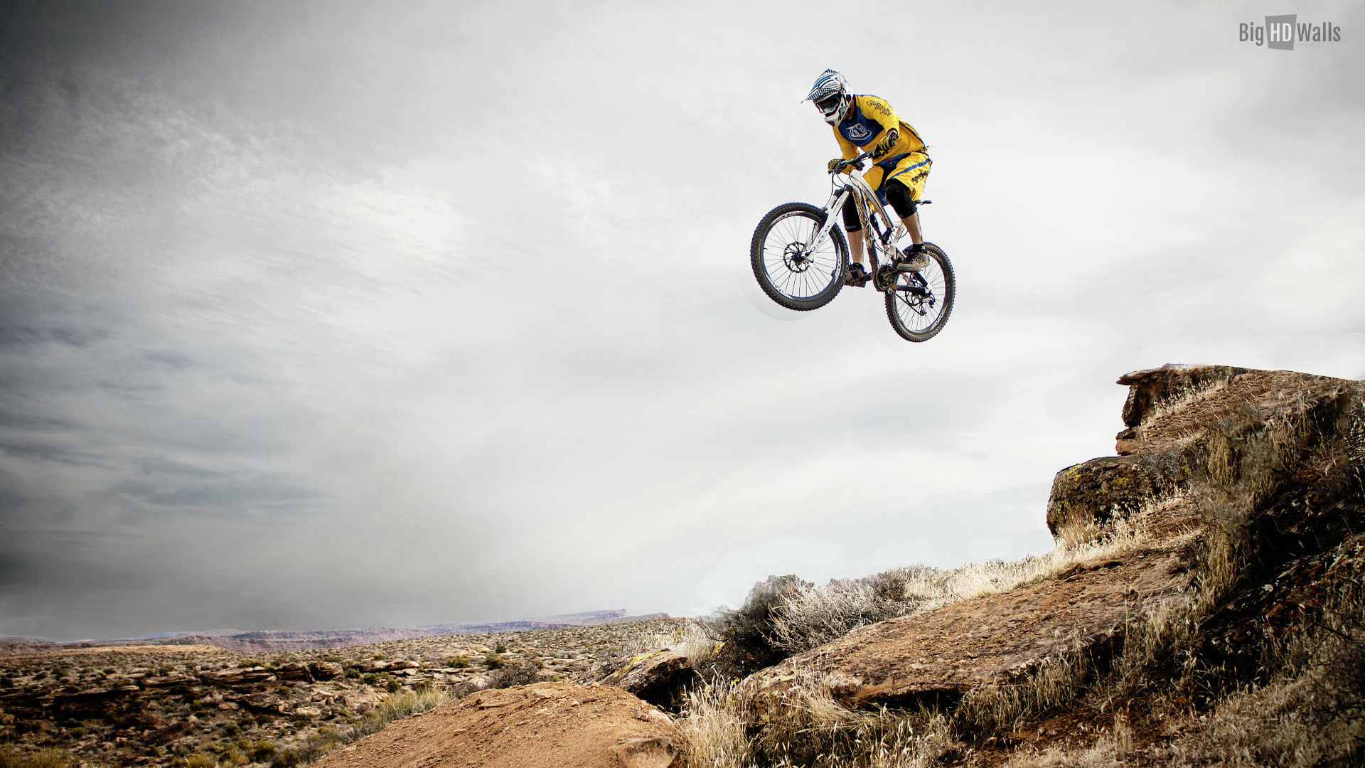 Awesome Picture Of A Bike In Air During Downhill Mountain Biking