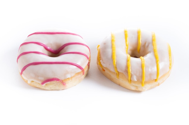Sweet Glazed Donuts Isolated White Background Wallpaper